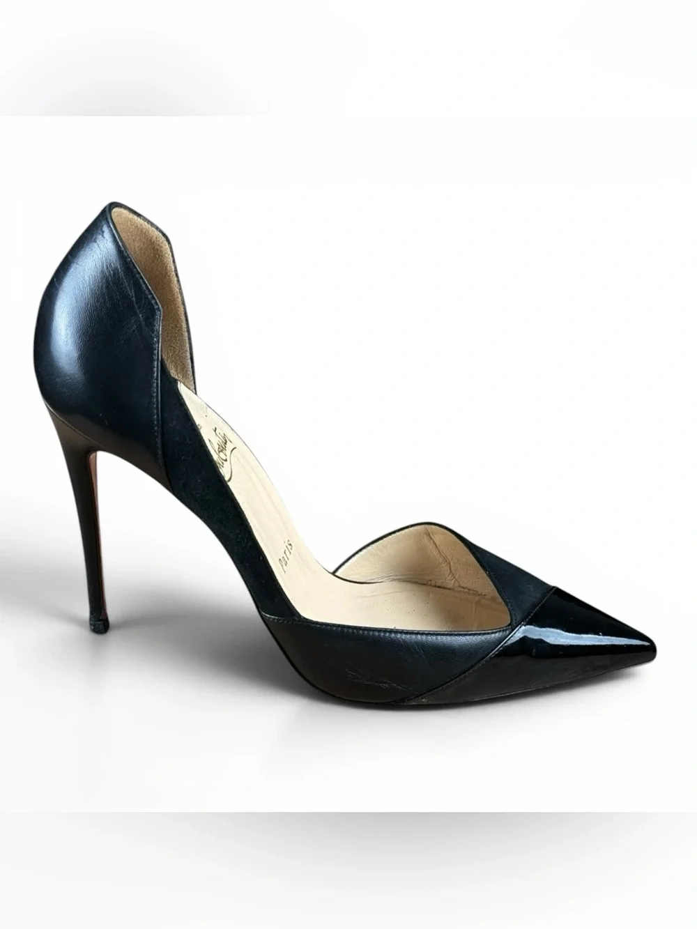 Christian Louboutin Black Suede & Patent Leather D’Orsay Pumps – Size 38.5 - Picture 3 of 12